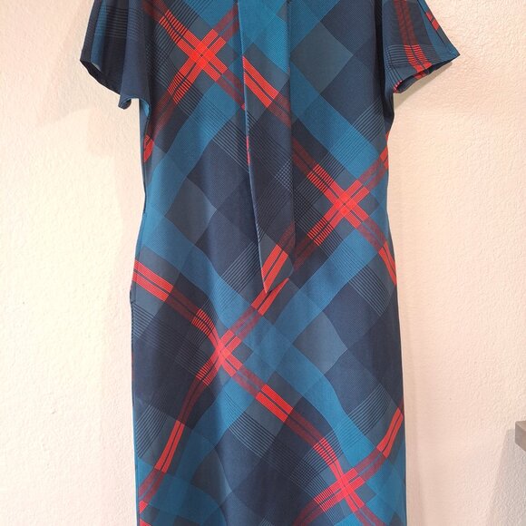 NWOT LuLaRoe Plaid A-Line Dress M Pockets Blue Knee Length - Picture 14 of 15